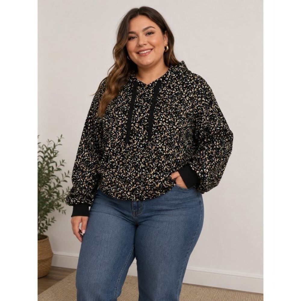 Refinery29 x Eloquii Black Celestial Star Print Hoodie Casual